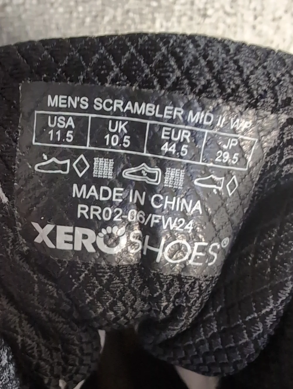 Xero Scrambler II Mid Waterproof Hiking Boot/Shoe Size 11.5 Black/Gray Zero Drop